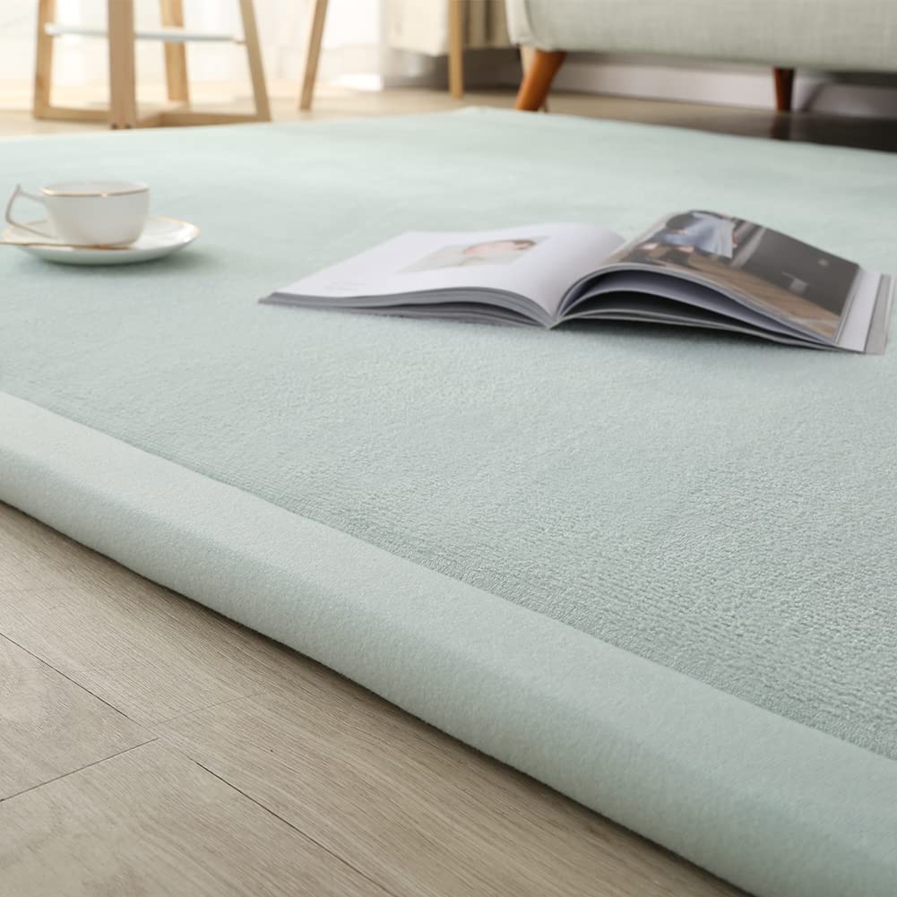 Loartee Nursery Rug Coral Velvet Crawling Rugs Mat Area Rugs Play Crawling Mat(6'7"x9'2", Light Green) for Toddler Children Play Mat Yoga Mat Exercise Pads Carpet