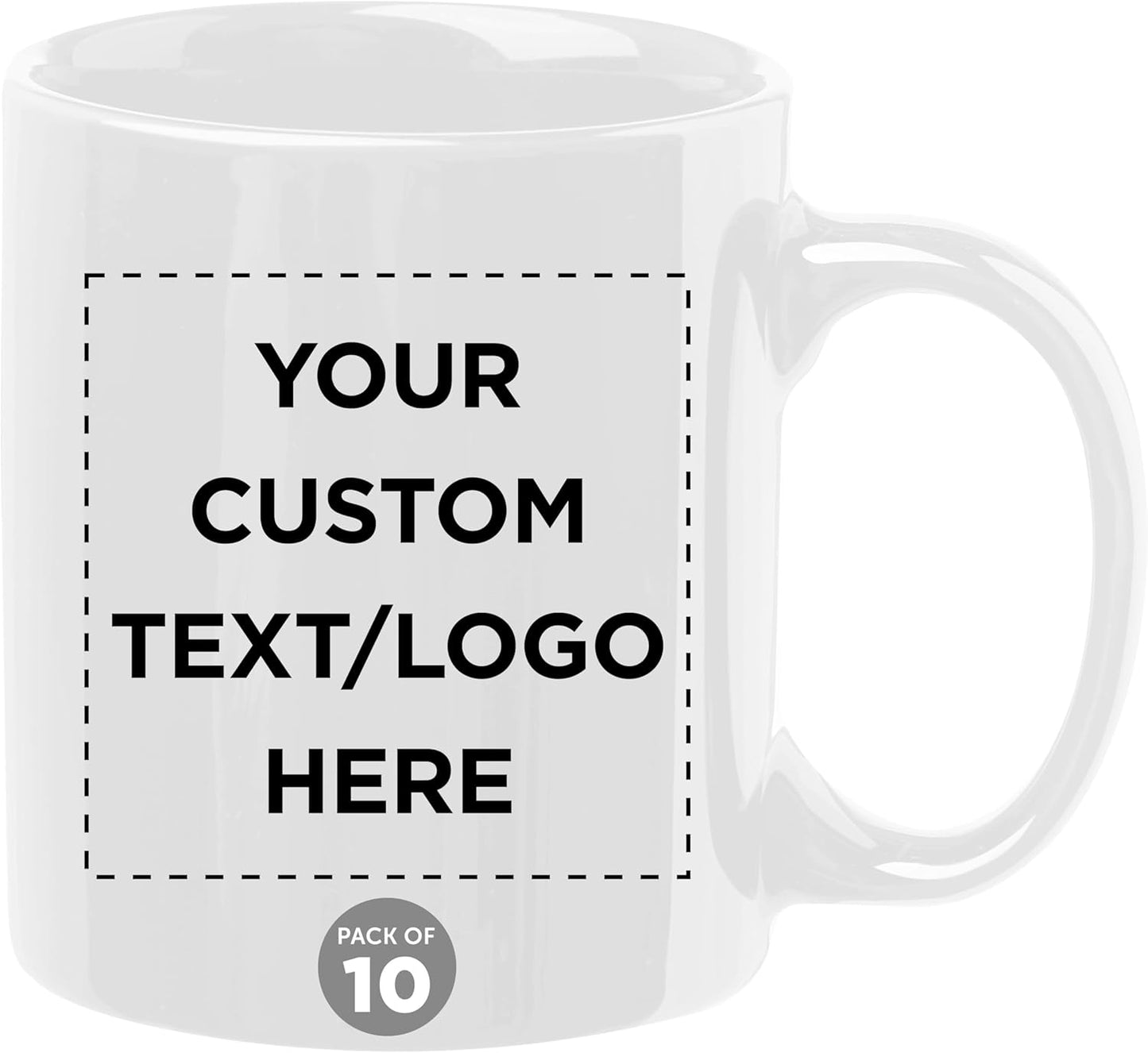 Custom Ceramic Coffee Mugs 11 oz. Set of 10, Personalized Bulk Pack - Coffee cup set, Iced coffee cup, Gaming mug - Creamy White