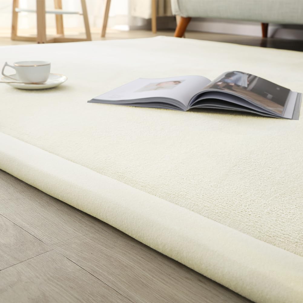 Loartee Coral Velvet Crawling Rugs & Area Rugs (6'7"x9'10", Beige) for Toddler Children's Play & Yoga Mat