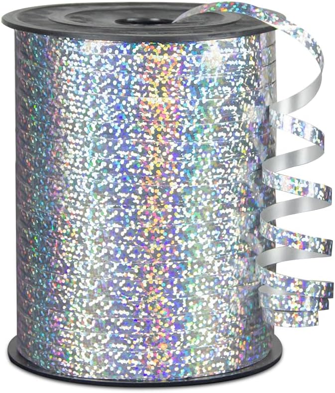 KMER LIFE Premium Silver Shiny Curling Shiny Ribbon, 1/5" Wide x 500 Yards Christmas Curling Ribbons for Gift Wrapping, Party Decoration, Balloon String, Ribbons for Florist Flower (1 Roll)