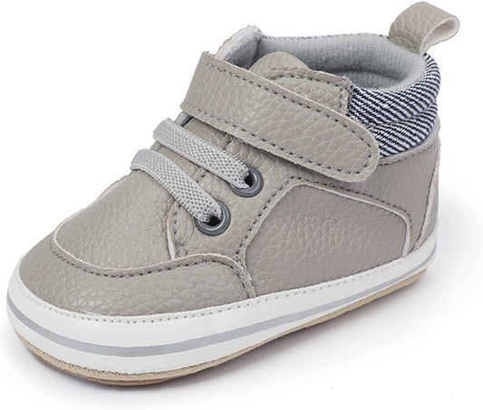 SOFMUO Baby Boys Girls High Top Ankle PU Leather Sneakers Soft Rubber Sole Infant Moccasins Newborn Oxford Loafers Anti-Slip Toddler Wedding Uniform Dress Shoes