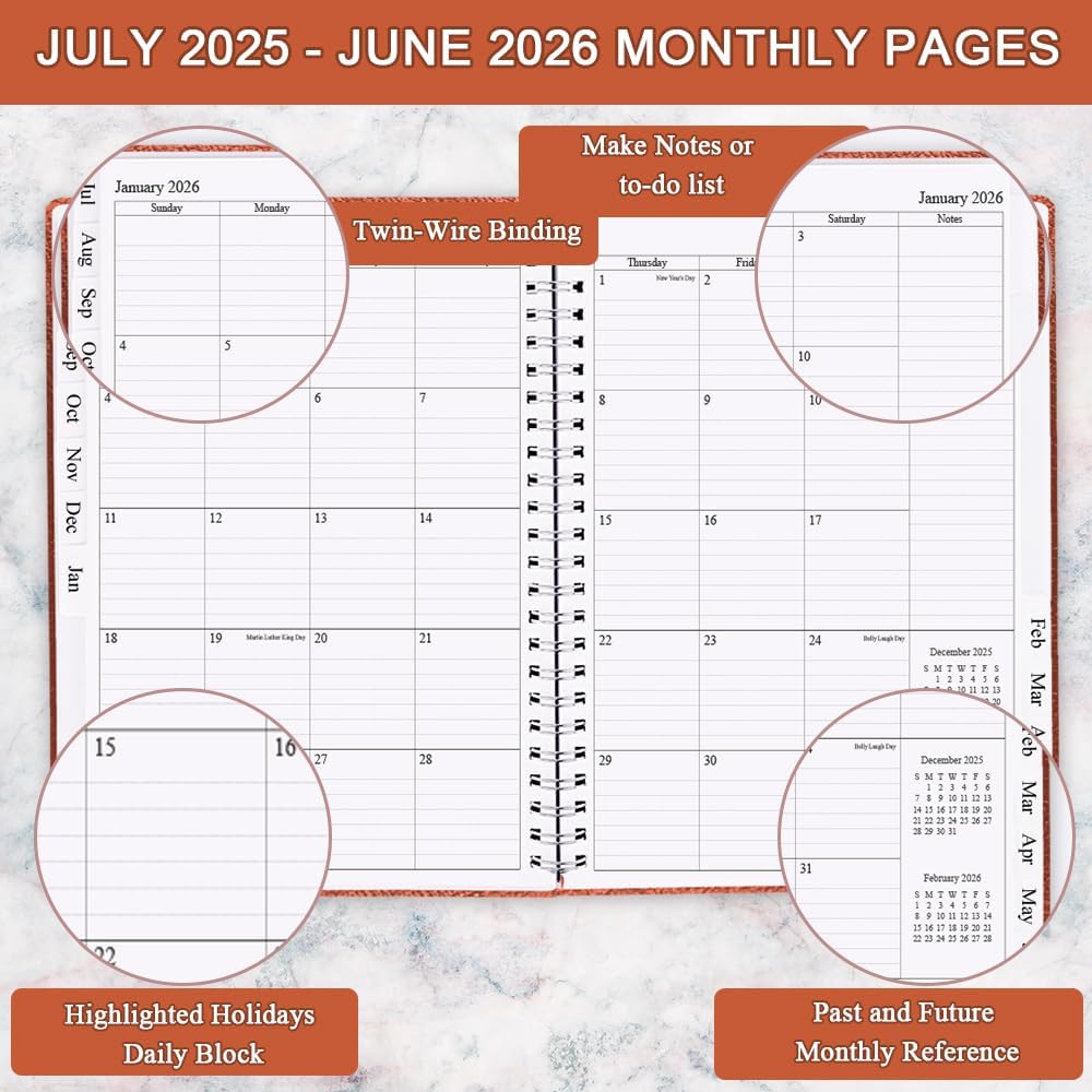 Planner 2025-2026 - Weekly & Monthly Planner Runs from Jul 2025 to Jun 2026, 8.5 x 11", 12 Month Tabs, Inner Pocket, PU Leather Cover with Twin-Wire Binding, Monthly Planners 2025-2026, Brown