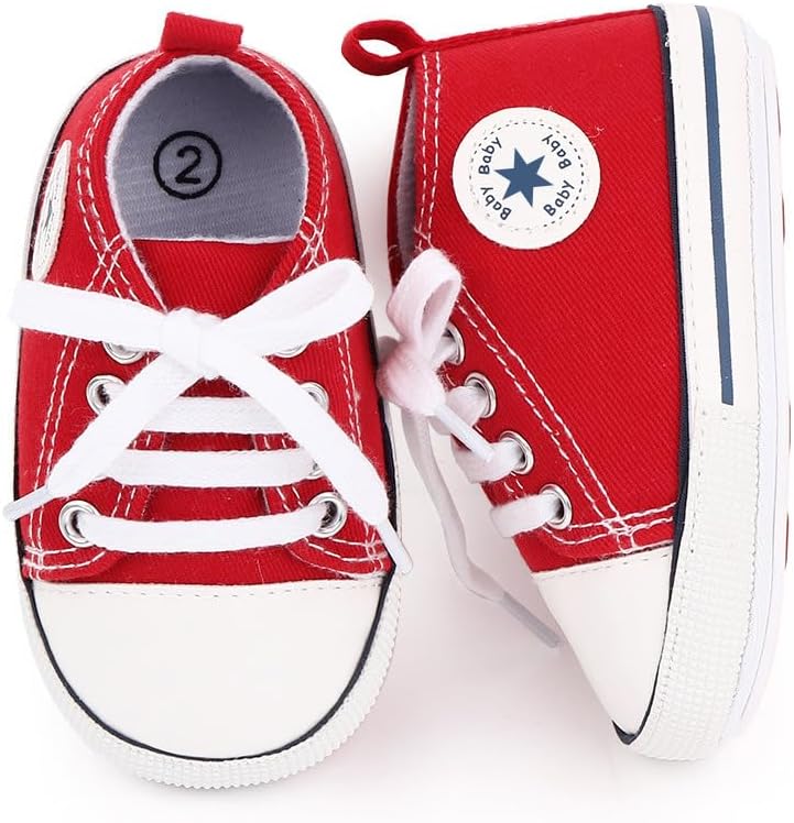 Unisex Baby Girls Boys Canvas High-top Shoes, Newborn Infant Anti-Slip Soft Sole Frist Walking Breathable Sneakers