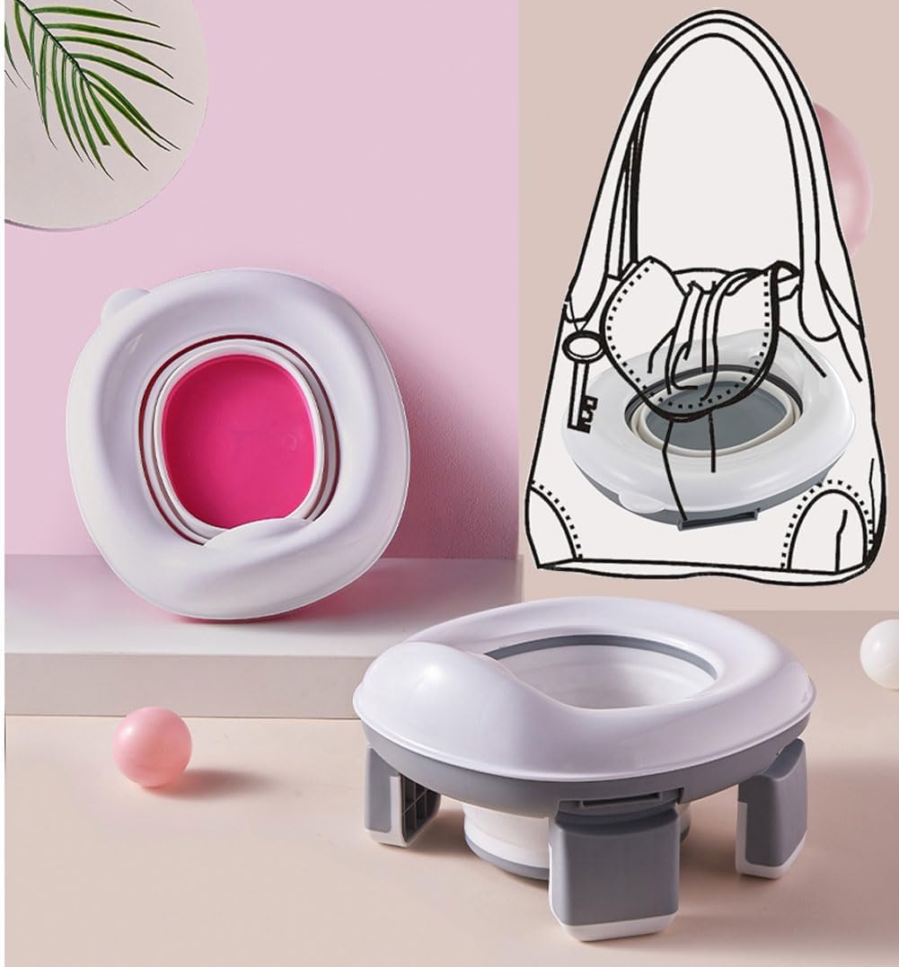 Kids Travel Potty | Foldable Car Potty | Potty Training Toilet w/Travel Bag & Potty Liners for Indoor and Outdoor (Gray)