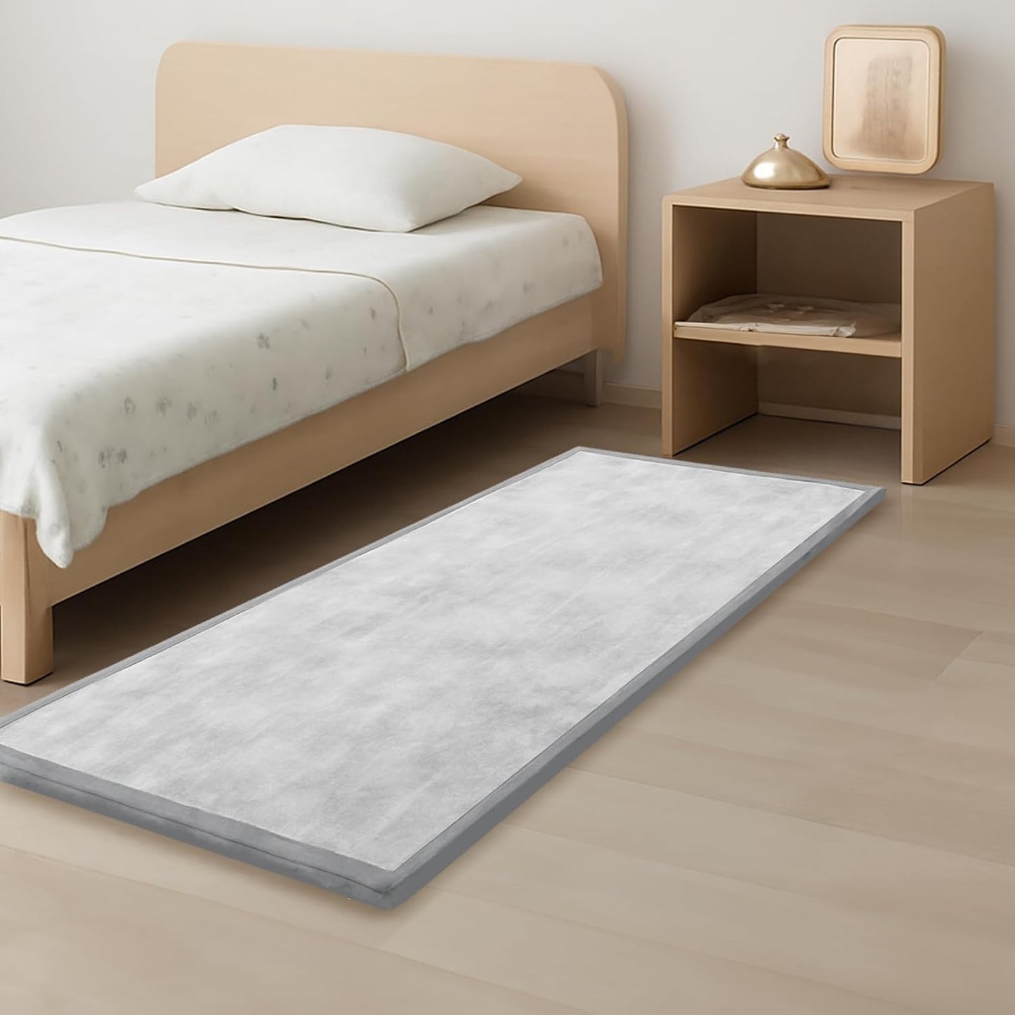 Baby Play Mat for Kids Room,Extra Thick Elasti-Foam Anti-Fall Cushion Mat for Babies,Toddlers,Infants,Water-Repellent&Non-Slip Bedroom Bedside Rugs(Light Grey)