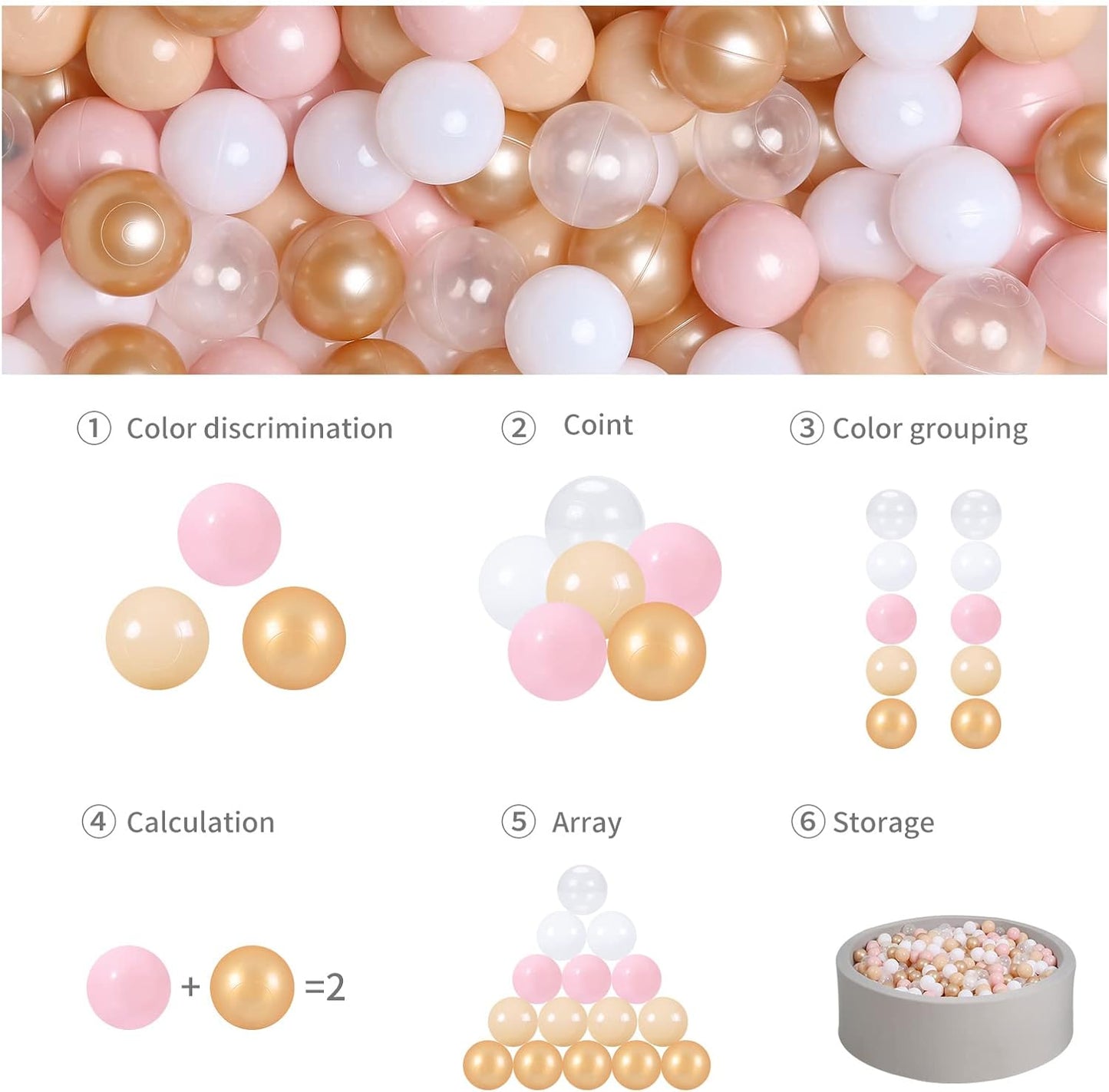 GOGOSO Ball Pits Balls for Toddlers Pack of 50 100 200 Plastics Shape Ball Non-Phthalate Non-BPA Non-Toxic 2.2-Inch Crush Proof Play Balls