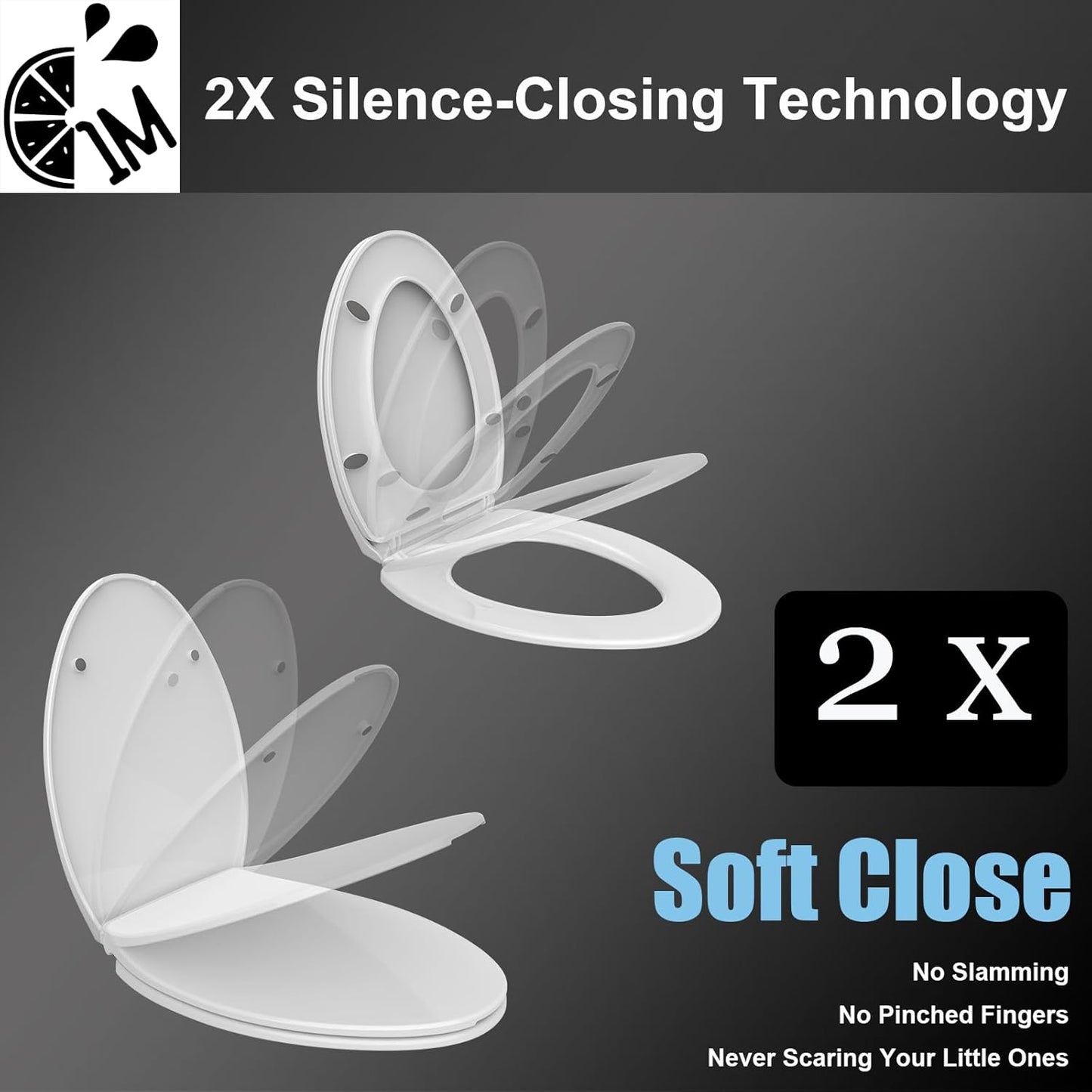 1M Soft Close Toilet Seat Elongated, Patented Quick Releasing for Easy Cleaning, Anti-Wiggling Design, Easy Installation