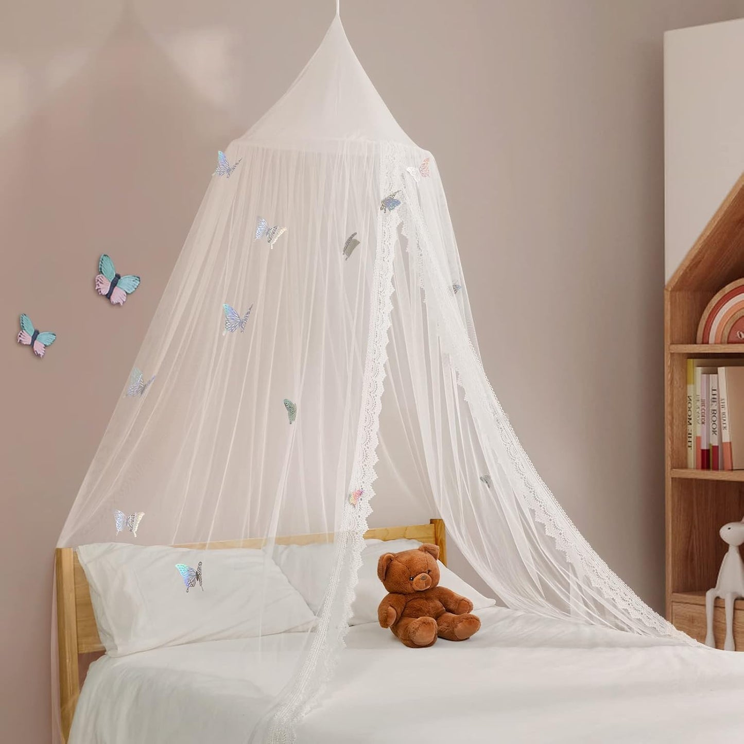 Kids Bed Canopy with Lace Hanging Canopy Net for Baby Crib Nook Castle Game Tent Nursery Play Room Decor (Butterfly)