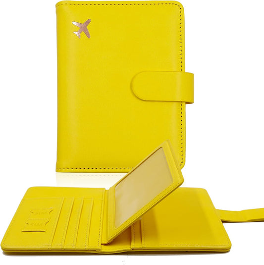 Melsbrinna RFID Passport Holder for Travel Women/Men, Cute RFID Blocking Wallet with Card Slots, Travel Wallet/Passport Case (1, Yellow)