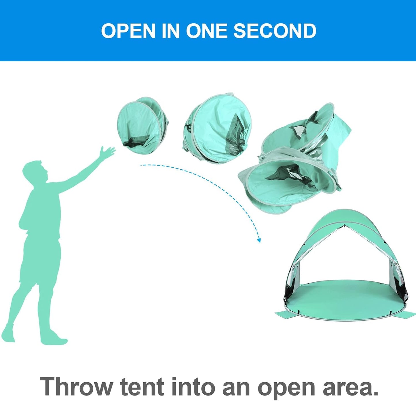 WolfWise UPF 50+ Easy Pop Up 3 Person Beach Tent Sport Umbrella Instant Sun Shelter Tent Sun Shade Canopy, Mint Green