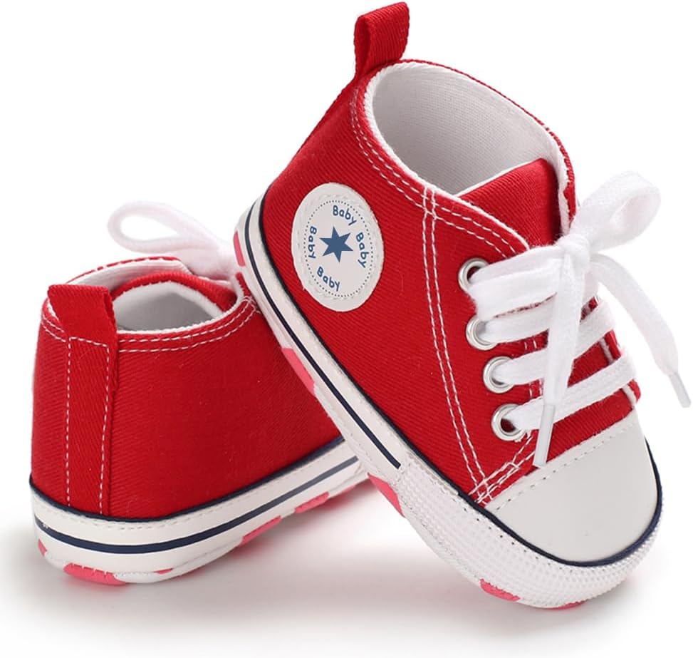 Unisex Baby Girls Boys Canvas High-top Shoes, Newborn Infant Anti-Slip Soft Sole Frist Walking Breathable Sneakers