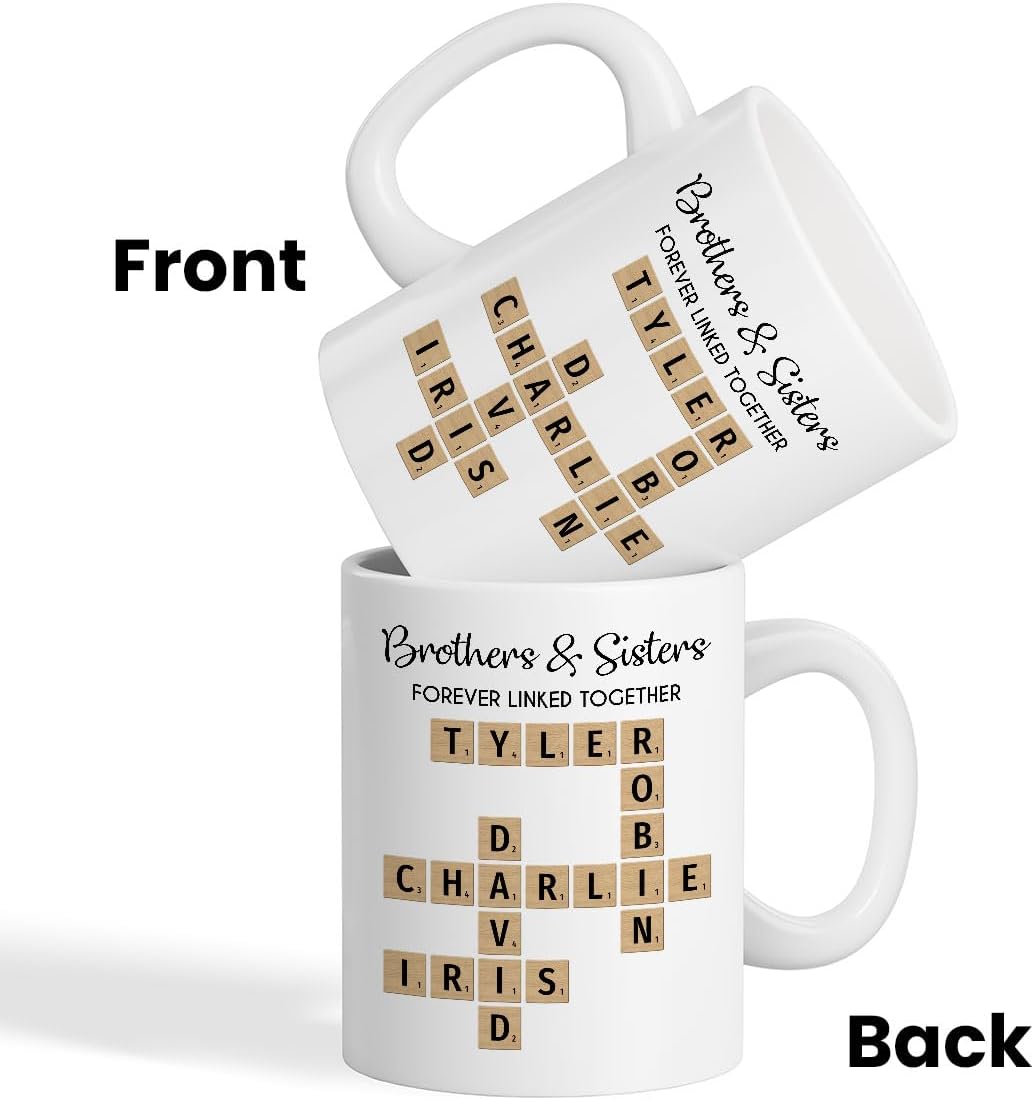 Trending Custom Brothers And Sisters Forever Linked Together Crossword Puzzle Art Personalized Mug, Gift For Brothers, Sisters, Siblings, Family Member on Birthday Christmas