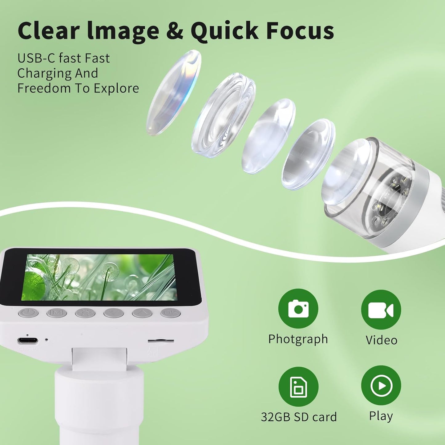 OOZSTARMicroscope for Kids, Up to 1000 X Magnification, 3.5-inch Foldable Screen, Handheld Pocket Microscope for Kids,Science Education Kits for 8-12 Year olds