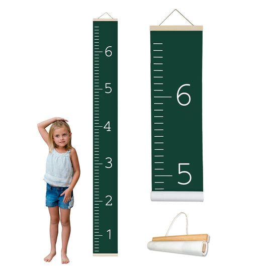 Morxy Canvas Growth Chart for Kids - Unisex Kids Room Wall Decor - Measuring Height Chart- Wall Tape with Height Chart for Kids (Canvas, Plain Dark Green)