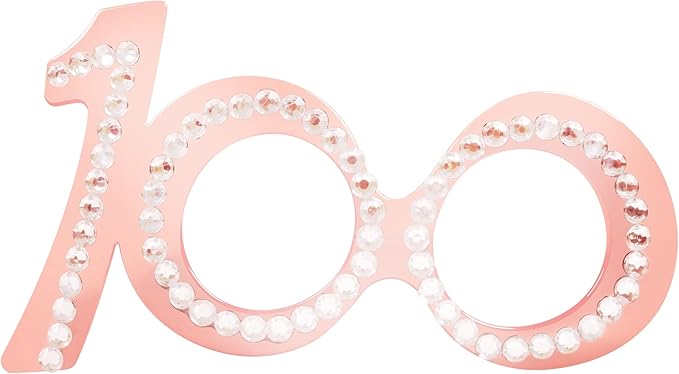 100th Birthday Glasses - 6 Pairs Rose Gold 100 Years Old Glasses with Rhinestones Frame, Funny Plastic Costume Photo Booth Props for 100th Anniversary Party Decorations