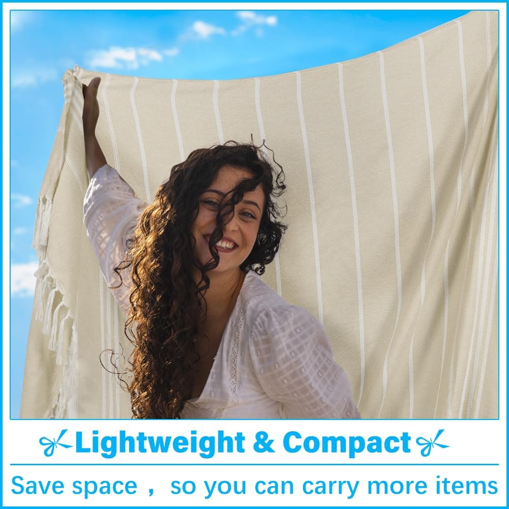 Oversized Turkish Beach Towel Blanket XXL Cotton Sandproof Towels Boho Woven Extra Large Big Sand Free Giant Throw Thick Blankets Huge Quilt XL Picnic Camping Necessities Cloud For Adult Gifts Beige