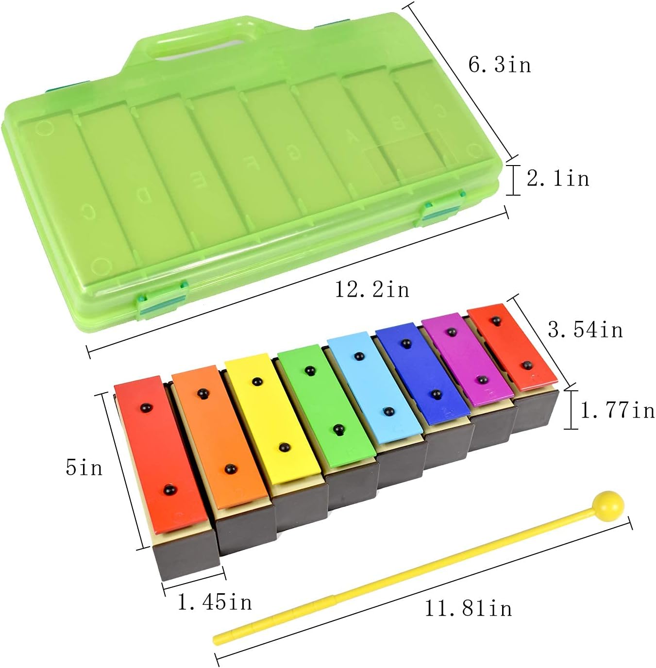 ENNBOM Xylophone Glockenspiel 8 Notes Chromatic Resonator Bells with Green Case
