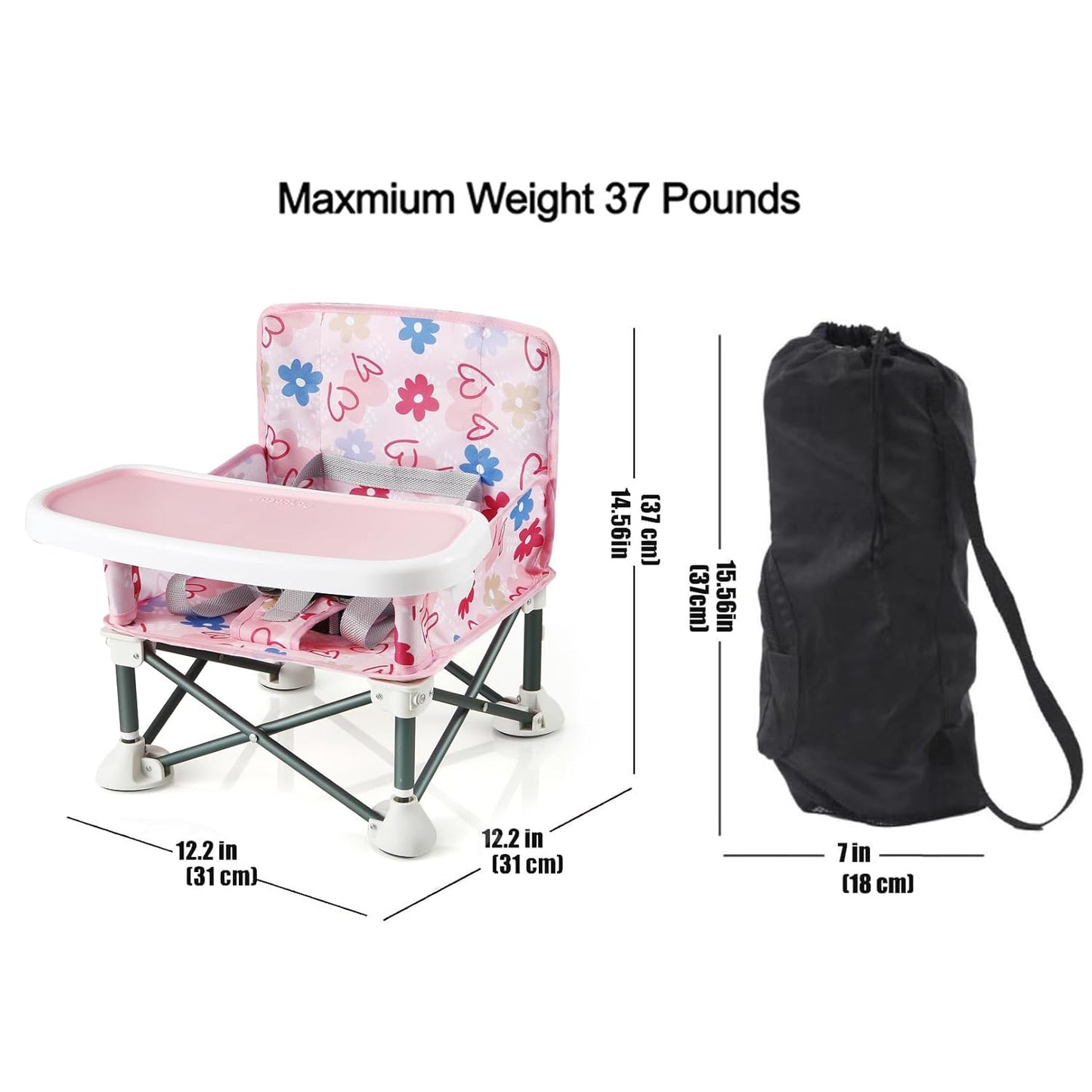 PandaEar Portable Baby Seat Travel| Compact Fold with Straps for Indoor/Outdoor Use| Great for Camping, Beach, Lawn |Toddlers, Kids, Boys, Girls (with Placemat, Pink)