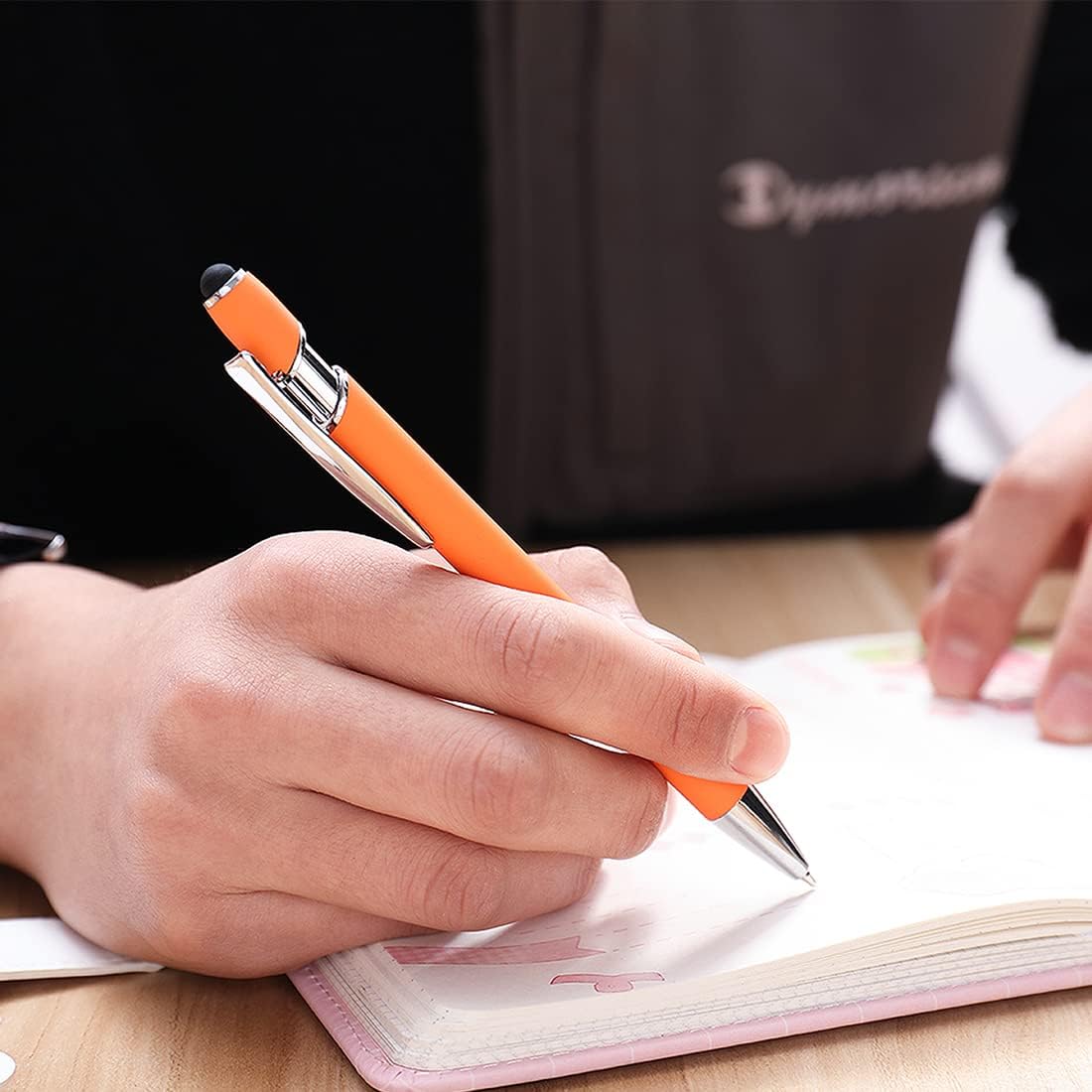 Ballpoint Pen with Stylus Tip, Soft Touch Click Metal Pen, 1.0mm Medium Point, Black Ink, 12 Count(Orange)