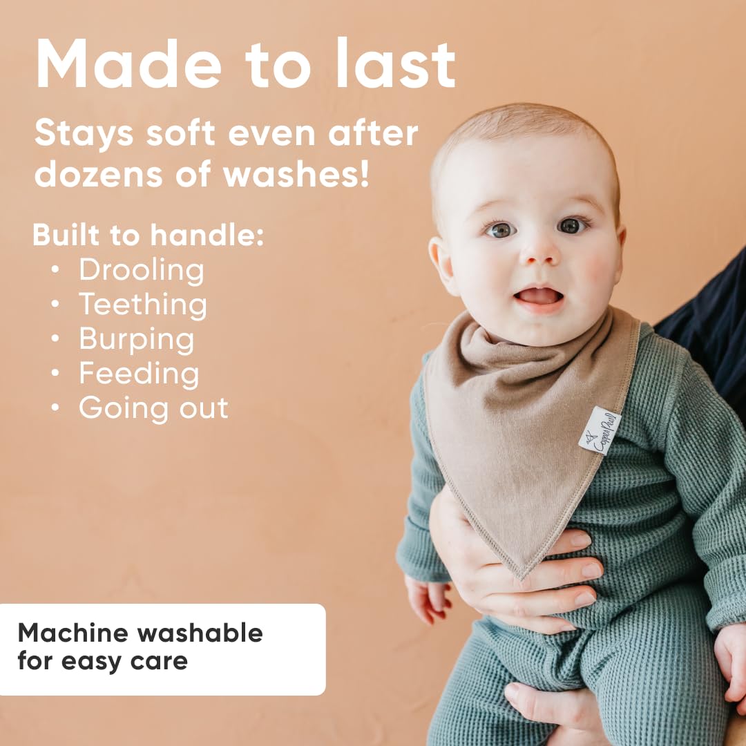 Copper Pearl 4 Pack Soft Cotton Baby Bibs for Drooling and Teething, Absorbent Drool Bibs for Baby Girl and Boy, Adjustable to Fit Newborns to Toddlers, Tons of Styles (Dune)