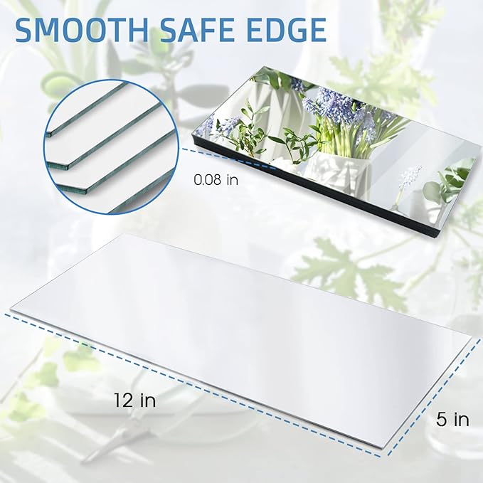 VASUHOME 5 x 12 inch Mirror Candle Plate for Table Centerpieces, Set of 12, 2 mm Thick, Mirror Tiles for Wall, Table Wedding Centerpieces, Party Decor and Crafts