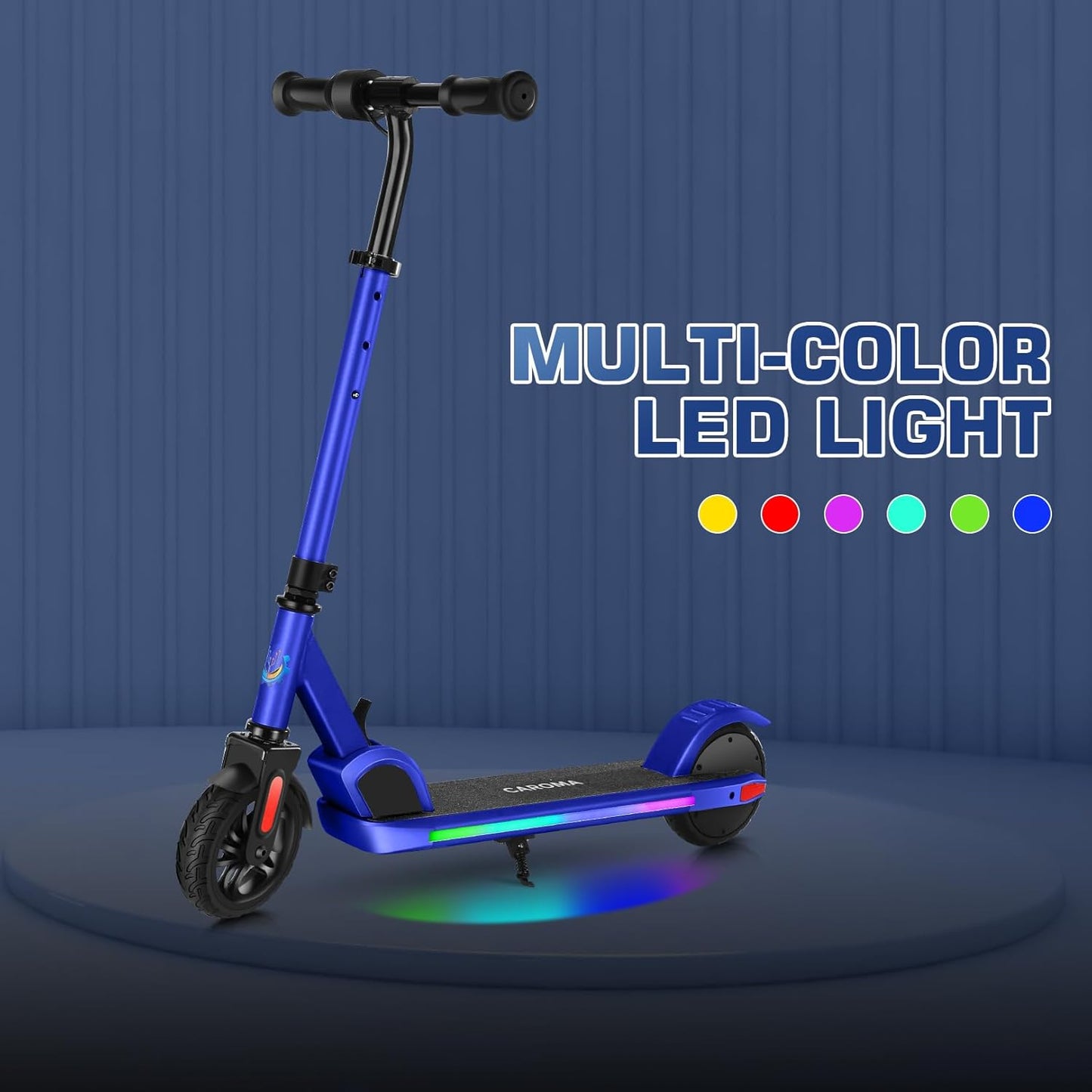 Caroma Electric Scooter for Kids Ages 6-12,150W/180WMotor,10 MPH Max Speed & 7 Miles,Colorful Lights,Adjustable Height & Speed,LED Display,Foldable Kids Electric Scooter 132 Lbs Max Load,Idea Gift