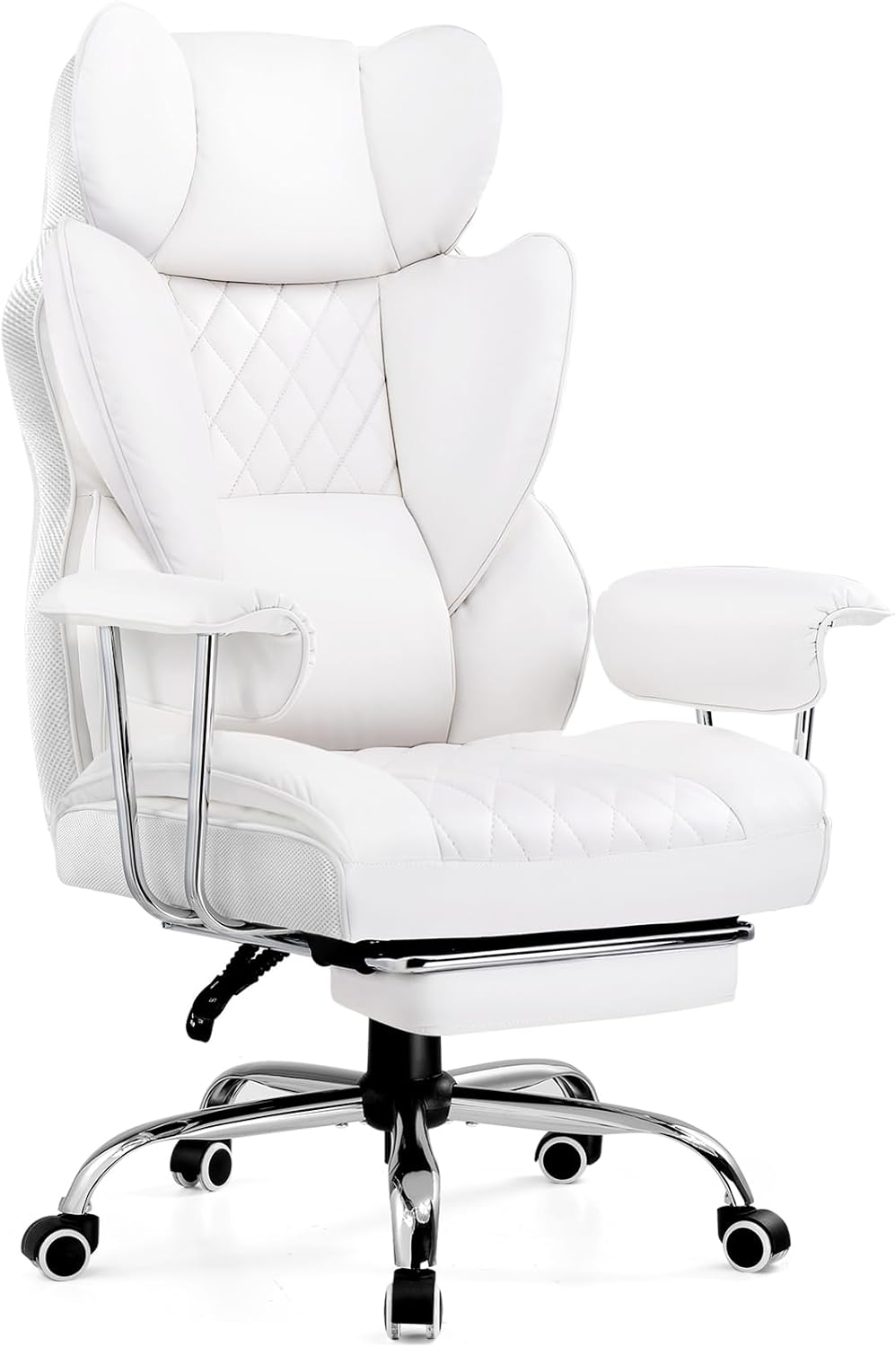 COMHOMA Big and Tall Office Chair, High Back Leather Gaming Chairs with Footrest, Executive Ergonomic Office Chair with Pocket Spring Lumbar Support and with Outward Fixed Soft Armrests