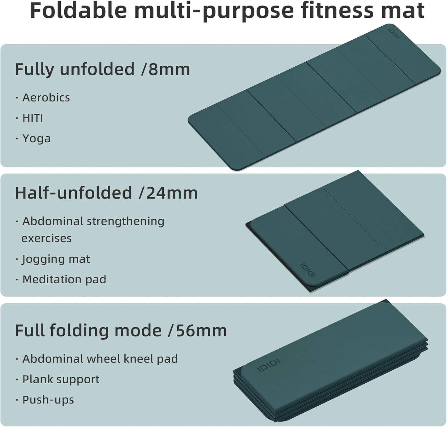 Foldable Yoga Mat Extra Thick 0.32 Inches Eco-Friendly POE Material, Non-Slip Design Fitness Mats, Multi-Purpose Workout Mats For Studio or Home Use (70 x 24 x 0.32 inches）