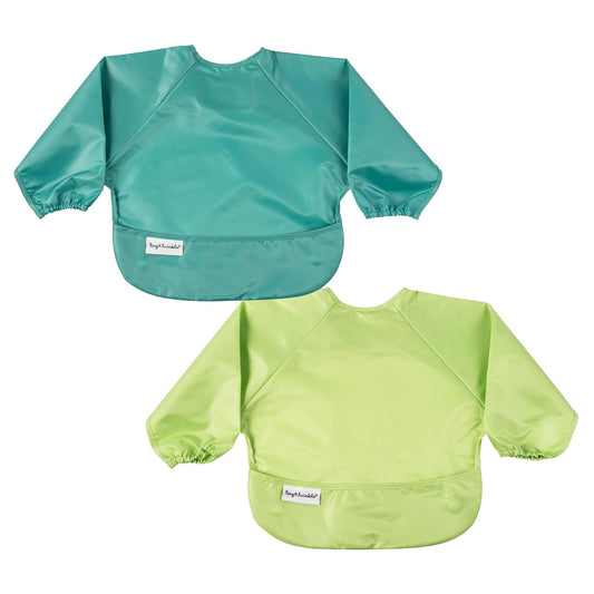 Tiny Twinkle Mess Proof Baby Bibs | 2-Pack Waterproof Smock Baby Bibs for Eating | Machine Washable Long Sleeve Bibs, Baby Led Weaning, Toddler Bibs, BLW Supplies (Rainforest, Small 6-24 Months)
