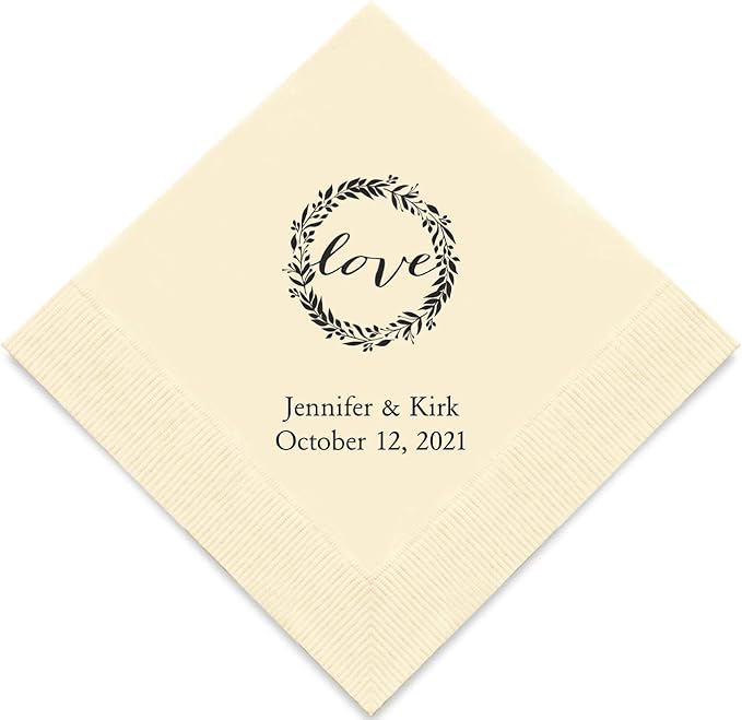 Weddingstar Personalized Printed Paper Napkins 3-Ply 50 Pack - Luncheon Ivory