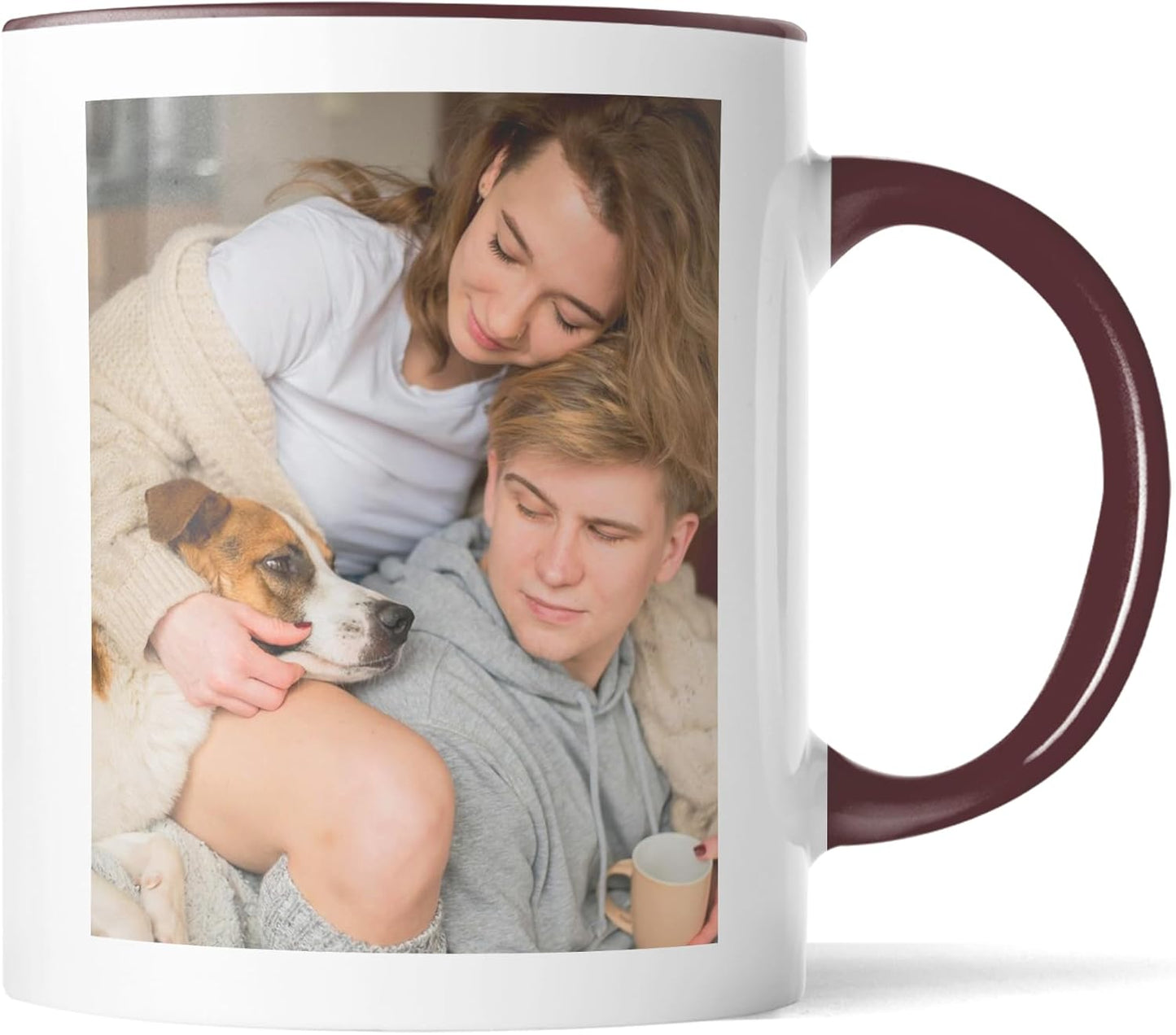 Custom Mug Upload Your Picture Personalized Coffee Mug with Photo Text Name Customized Cup Unique Ideas Gifts for Men Women Mom Dad Girlfriend Boyfriend Friend Family (Dark Red, 11oz)