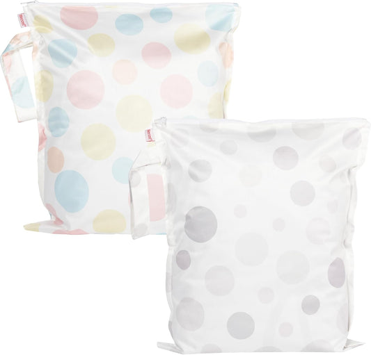 HECCEI Wet Dry Bag, 2-Pack Reusable Waterproof Wet Bagsfor Swimsuits & Baby Clothes, Leakproof Cloth Diaper Wet Bags for Travel & Diaper Changes (Bubble Play)