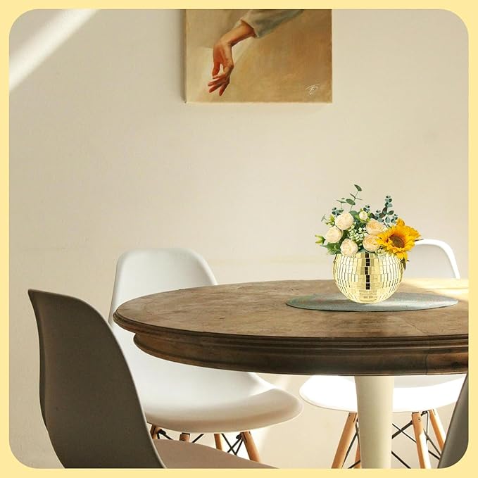 8 PCS Disco Ball Vase,Glass Disco Ball Planter Candle Holder Vase Bulk Mirror Disco Ball Flower Vase for Wedding Centerpieces,Birthday,Office,Bedroom(Gold)