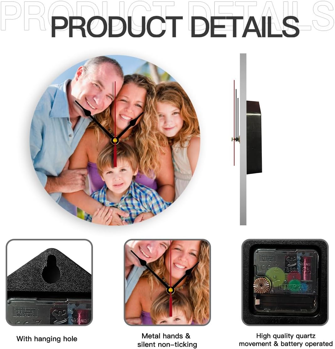 Generic Custom Clocks for Walls Personalized Picture Hanging Time Clocks That PVC Customized Round Silent Clock for Living Room Wedding Friend Family Lover, 12inch-30cm