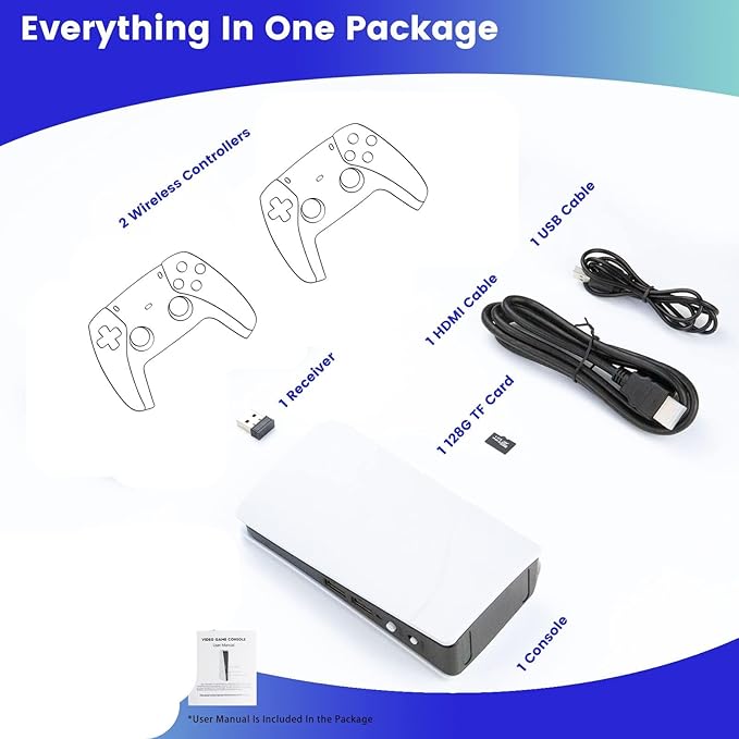 Wireless Emulator Retro Game Console, 4k,40000+ Video Games 128GB Built in 40+Emulators Plug and Play Video Game Console Support HDMI TV Output (Transparent White)