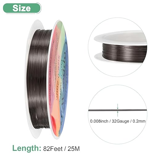 0.2 mm/32 Gauge Copper Wire for Jewelry Making, 82FT Copper Beading Craft Wire for Jewelry/Weaving/DIY Crafting/Planting, Color-Retaining [25M, Metallic Black]