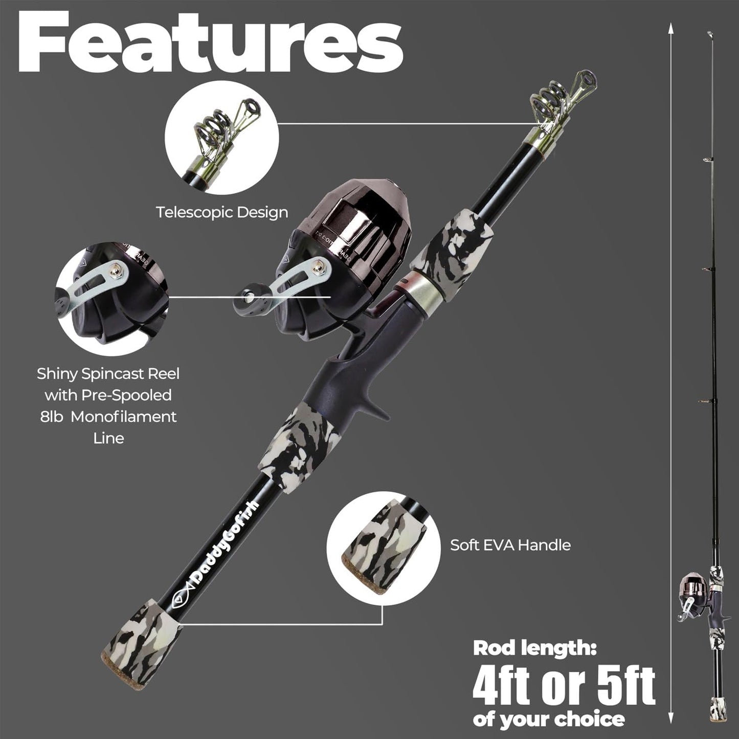 DaddyGoFish Kids Fishing Pole - Rod Reel Combo Tackle Box Starter Set - First Year Small Gear Kit for Boys Girls Toddler Youth Age Beginner Little Children