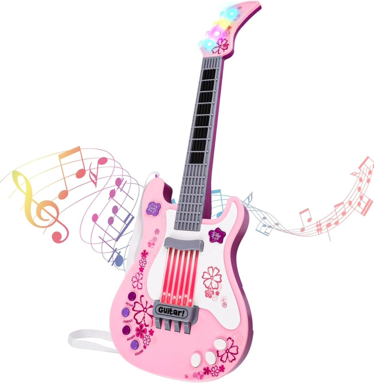 M SANMERSEN Kids Guitar for Girl Music Toy Electric Pink Guitars with Strap for Kid Toddler Musical Instrument Toys for 3 4 5 Year Old Girls Gifts