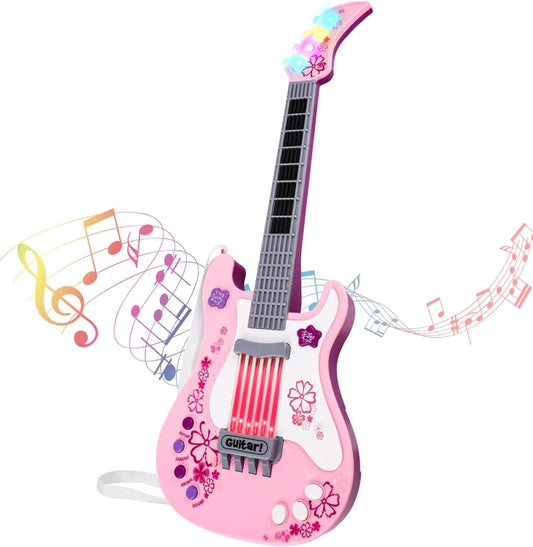 M SANMERSEN Kids Guitar for Girl Music Toy Electric Pink Guitars with Strap for Kid Toddler Musical Instrument Toys for 3 4 5 Year Old Girls Gifts