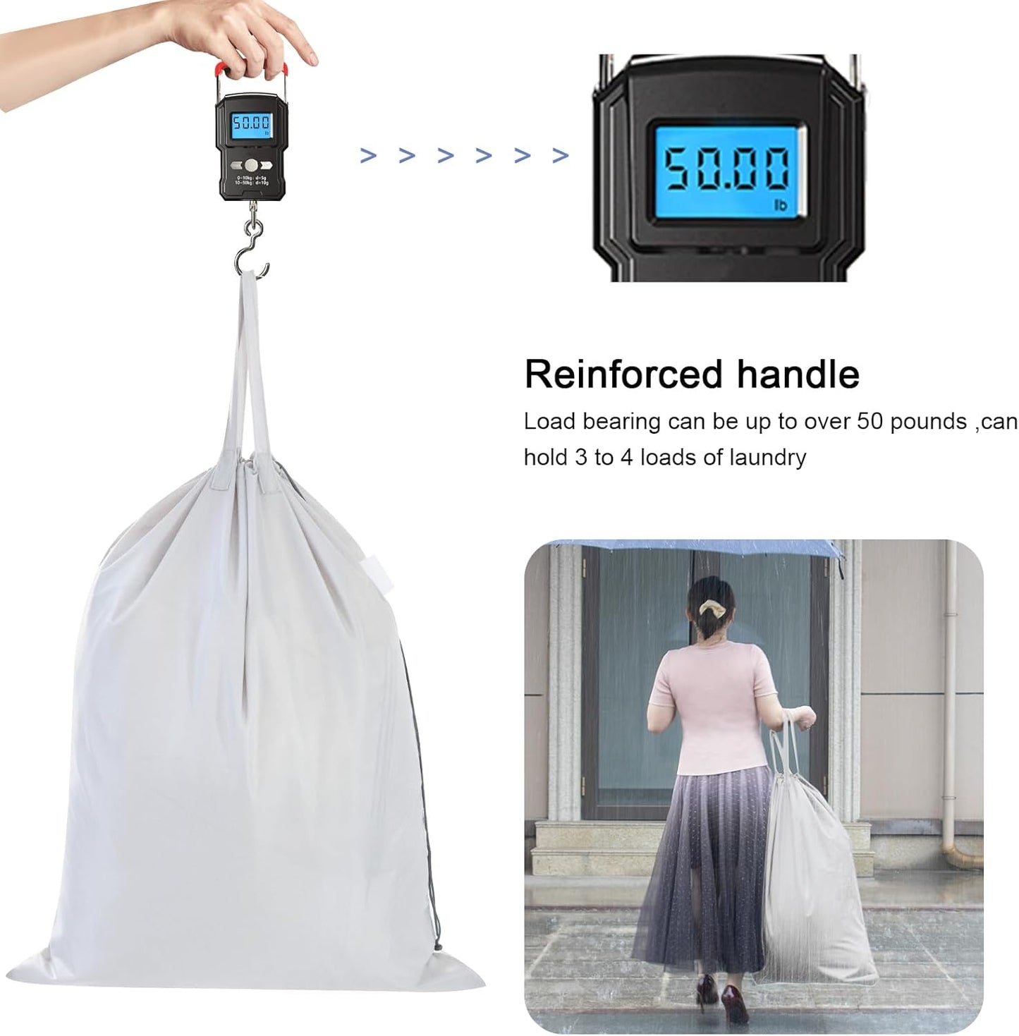 Polecasa Heavy Duty Laundry bag, 28 x36 inches Large Laundry Bag with 130gsm Tear Resistant Fabric and Handles, Durable Clothes Drawstring Bag for Laundry Hamper, College, Dorm, Travel, Silver