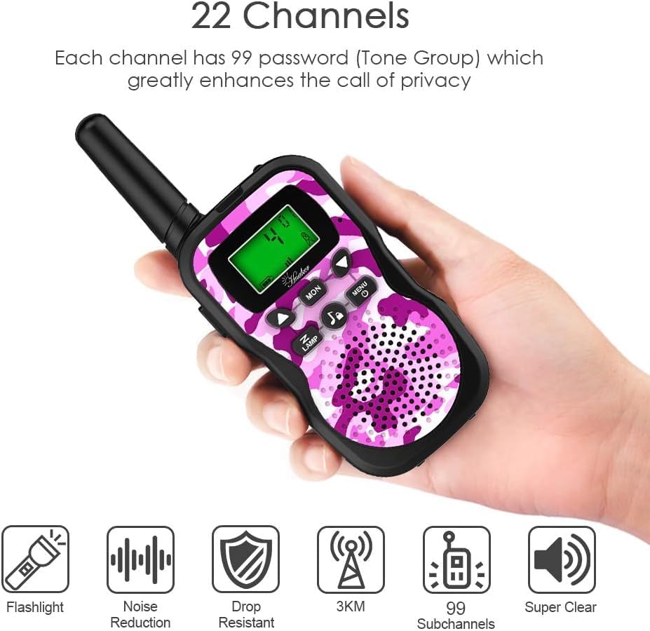 Kids Walkie Talkies,3 Pack 22 Channels 2 Way Radio Toy with Flashlight and LCD Screen,3KM Range Walkie Talkies for Kids Outside Adventures, Camping, Hiking
