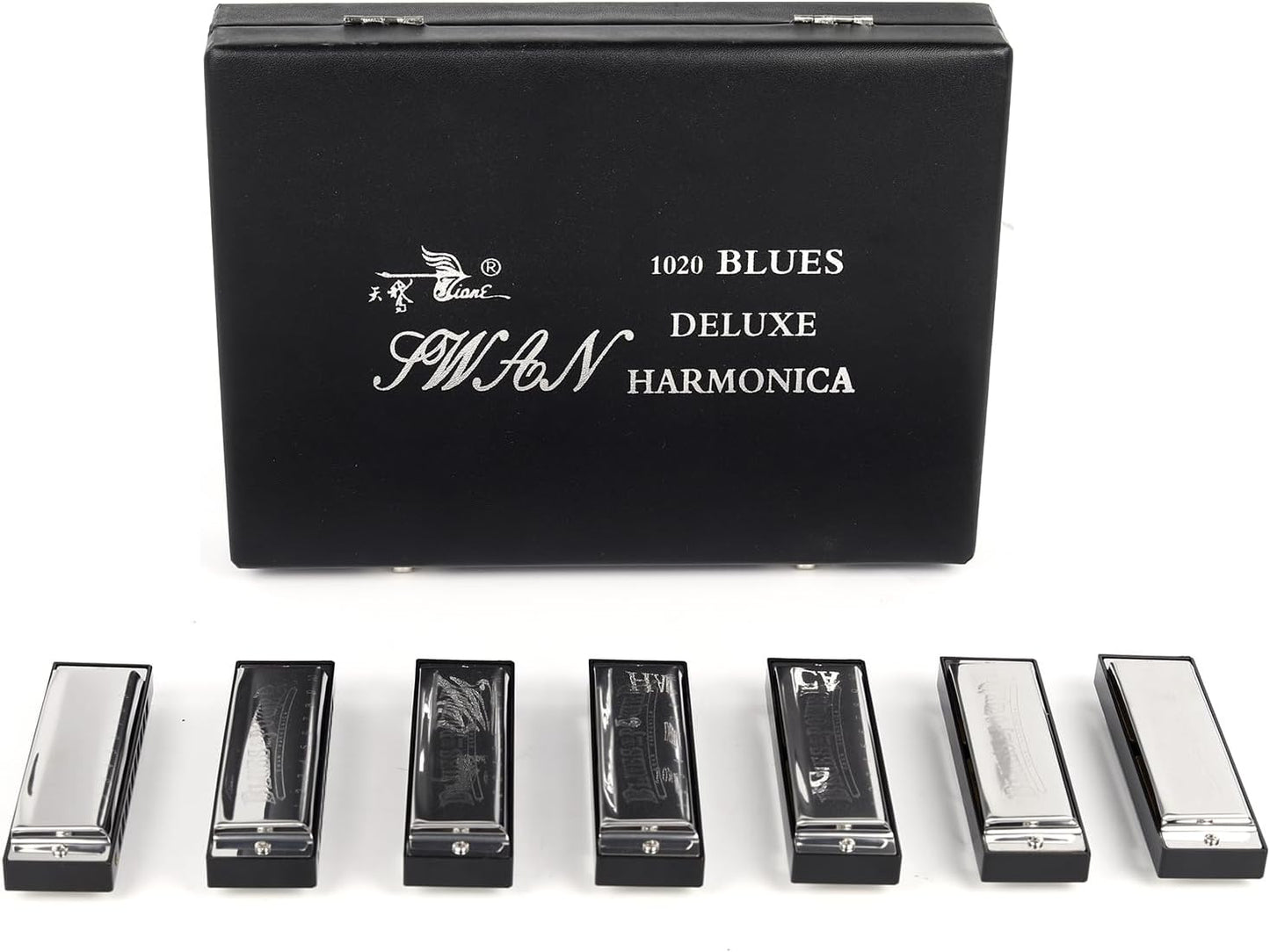 Swan Harmonica 10 Hole Blues Harmonica Set 7/12 Tone Set Suit Gift Box Mouth Organ Harmonica for Beginners Adluts (7 tone set)