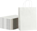 METAPRINT 100 Pack Paper Gift Bags with Handles in Bulk, 5.8x3.2x8.25 Inch Small White Kraft Paper Bag for Birthday Party Favors Grocery Retail Shopping Business Goody