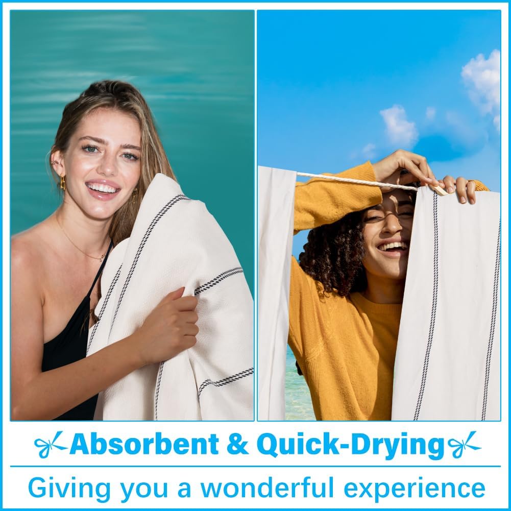 Oversized Turkish Beach Towel Blanket XXL Cotton Sandproof Towels Boho Woven Extra Large Big Sand Free Giant Throw Thick Blankets Huge Quilt XL Picnic Camping Necessities Cloud For Adult Gifts White