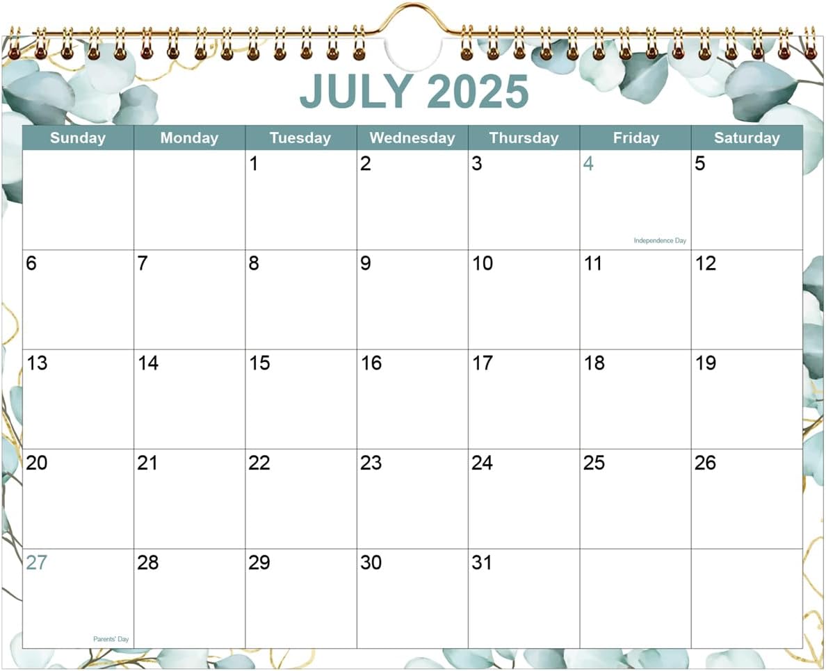 Calendar 2025-2026, Wall Calendar from September 2025 - December 2026, 18 Months Calendar with Premium Paper, Twin-Wire Binding & Hanging Hook, 8.5" x 11", Green Leaf