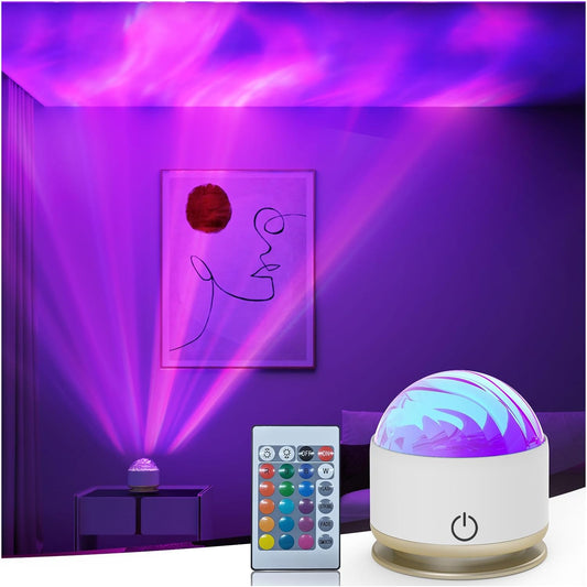 Northern Light Projector, Battery Operated Aurora Night Light, 16 Colors Galaxy Lamp Ocean Wave Ceiling Projector Mood Ambient Lighting for Bedroom Party Adults Kids Room Toddler Girl Gift