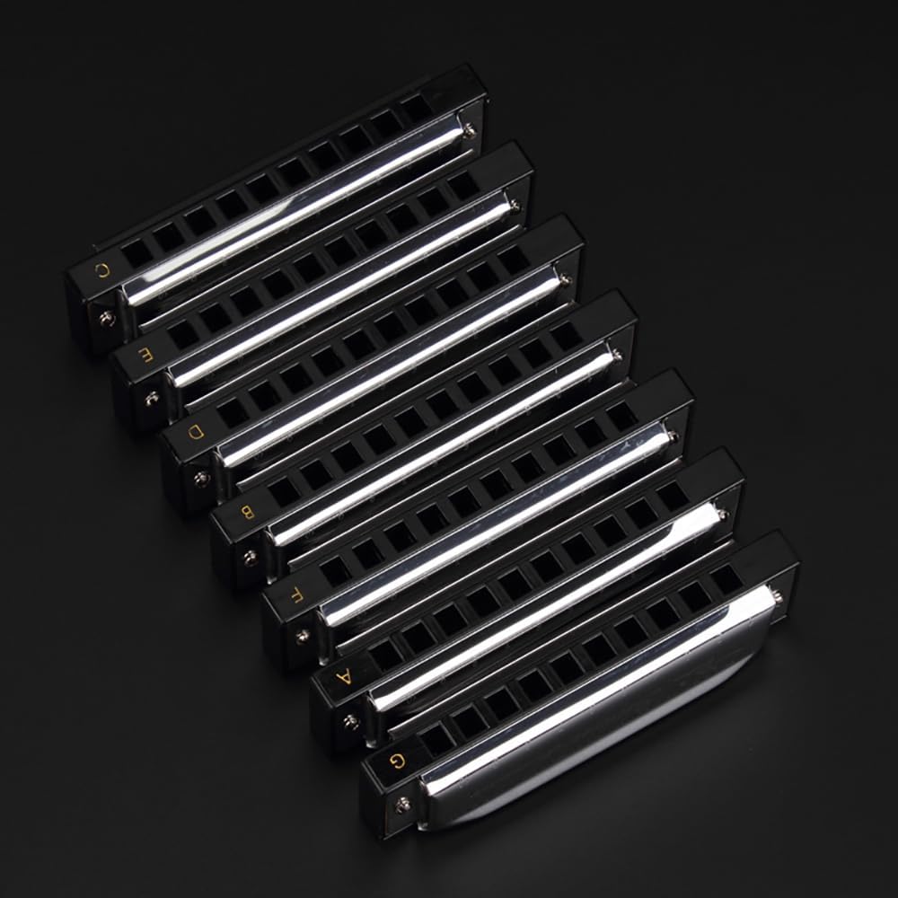 Swan Harmonica 10 Hole Blues Harmonica Set 7/12 Tone Set Suit Gift Box Mouth Organ Harmonica for Beginners Adluts (7 tone set)