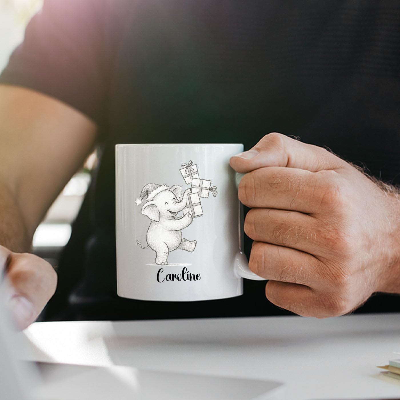 Cute Elephant Coffee Cup With Name, Personalized Elephant Lover Coffee Mug Gift For Men Women Kids Children, Awesome Animal White Ceramic Teacup 11 Oz 15 Oz, Custom Name Elephants Accent Coffee Mug