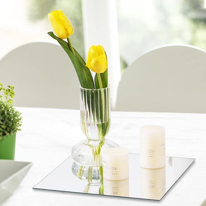 VASUHOME 12" Square Mirrors Candle Plate for Table Centerpieces, Set of 12, 2 mm Thick, Mirror Tiles for Wall, Table Wedding Centerpieces, Party Decor and Crafts