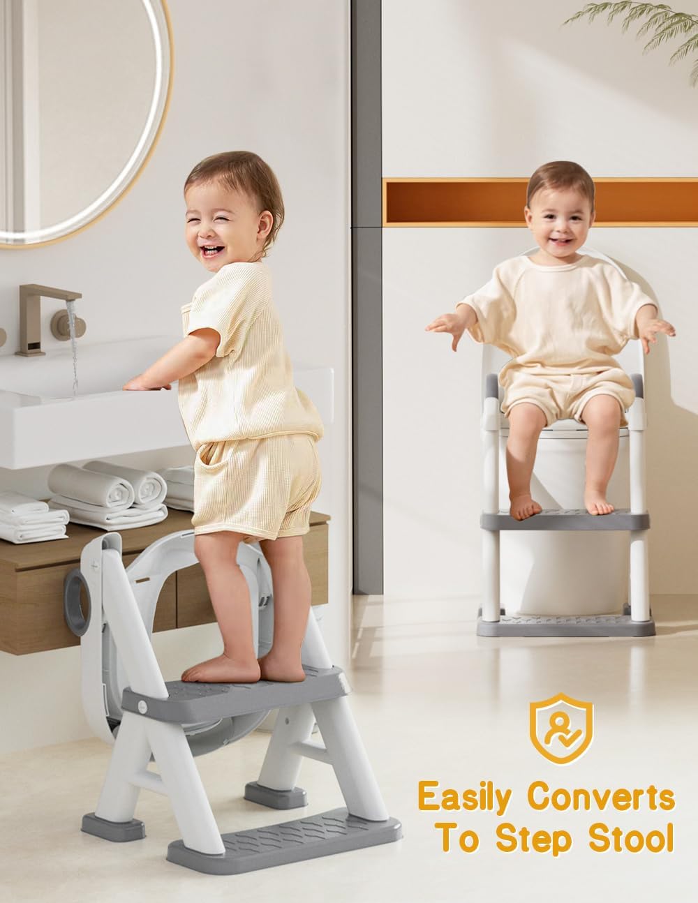 Potty Training Seat, Toddler Toilet Seat With Steps, 2 In 1 Toddler Potty Training Toilet With Splash Guard, Anti-Slip Step Stool Soft Mat, Adjust High Potty Seats For Toddlers Kids Boys Girls